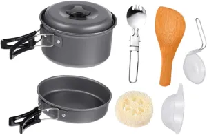 Happyyami 1Set Portable Camping Cookware for Persons Lightweight and Pot Kit with Essential Cookware for Outdoor Activities for Hiking Picnics and Bbqs