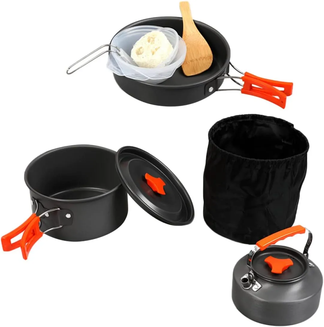 Happyyami 1Set Portable Camping Cookware Lightweight Cookware Kit for Outdoor Cooking for Picnics Hiking and Camping Activities Durable and Easy to Store