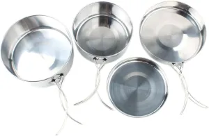 Happyyami 4pcs Stainless Steel Camping Cookware Set Durable Outdoor Cooking Pots for Hiking Climbing and Backpacking Lightweight and Portable Kitchen Supplies
