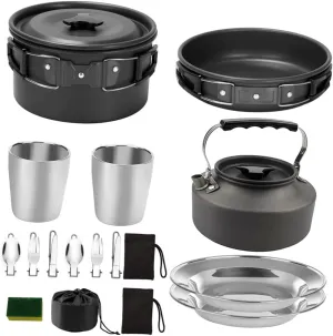 Happyyami Backpacking Cooking Set Camp Cook Set Titanium Camping Cookware Camper Kitchen Accessories