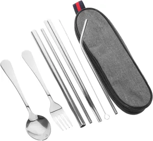 Happyyami Complete Camping Tableware Kit Stainless Steel Outdoor Cooking Utensils Set Picnic Dinnerware for Family Hiking