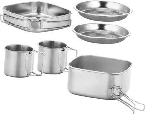 Happyyami Multi-Function Outdoor Cooking Kit 1 Set Portable Camping Pot Skillet and Plate for Campers Hiking and Picnics