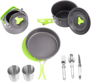 Happyyami Space-Saving Camping Kettle 1-2 Person Portable Cooking Utensils Set Non-Stick Camping Cookware Kit