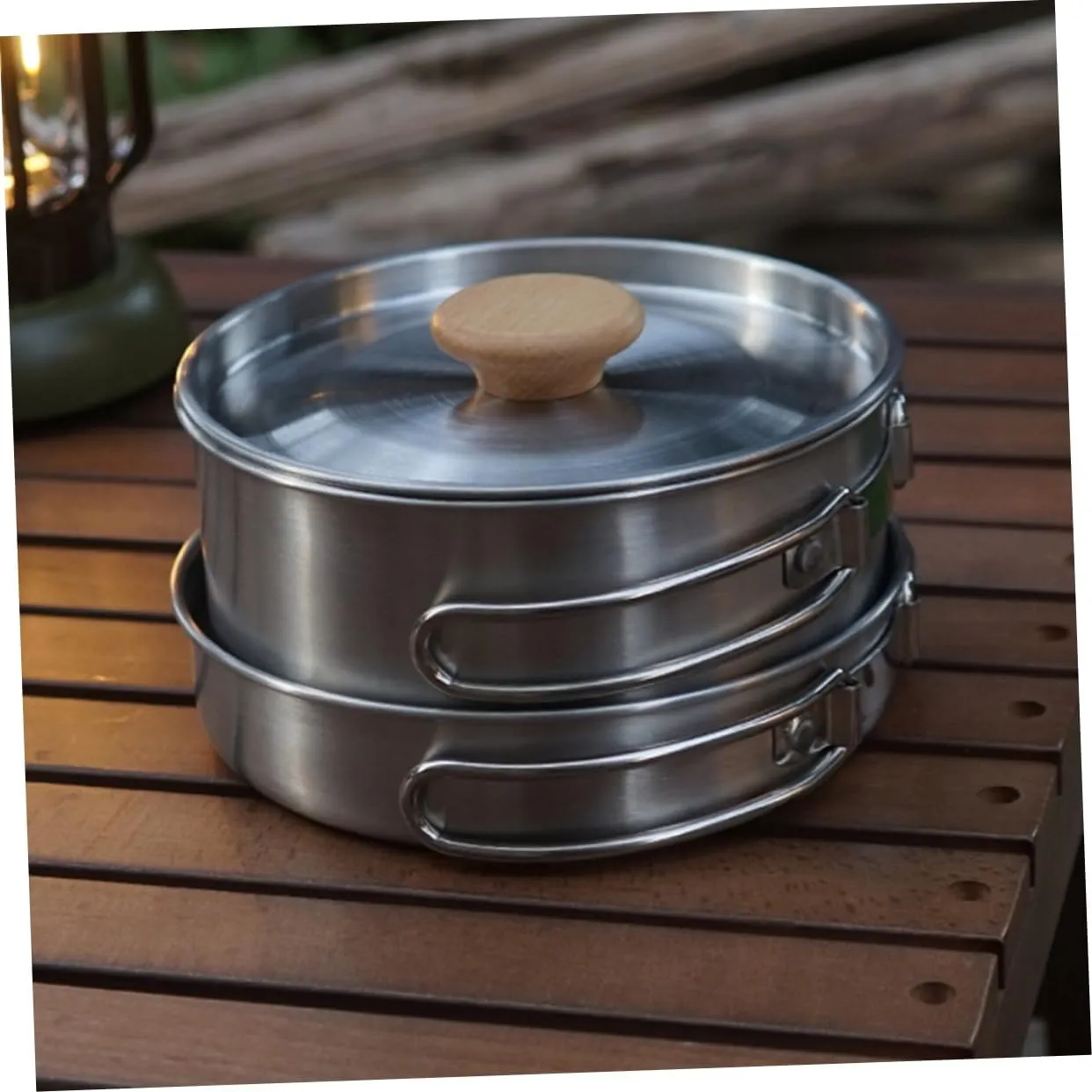 Happyyami Stainless Steel Stainless Steel Cooking Pot Folding Handle Camping Pot Multi-Function Frying Pan Frying