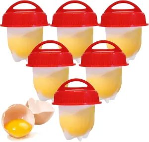 Hard Boiled Egg Maker, 6-Piece Shell-Free Egg Cooker Set, Non-Stick Easy-Clean Multifunctional Egg Boiler Kit, white