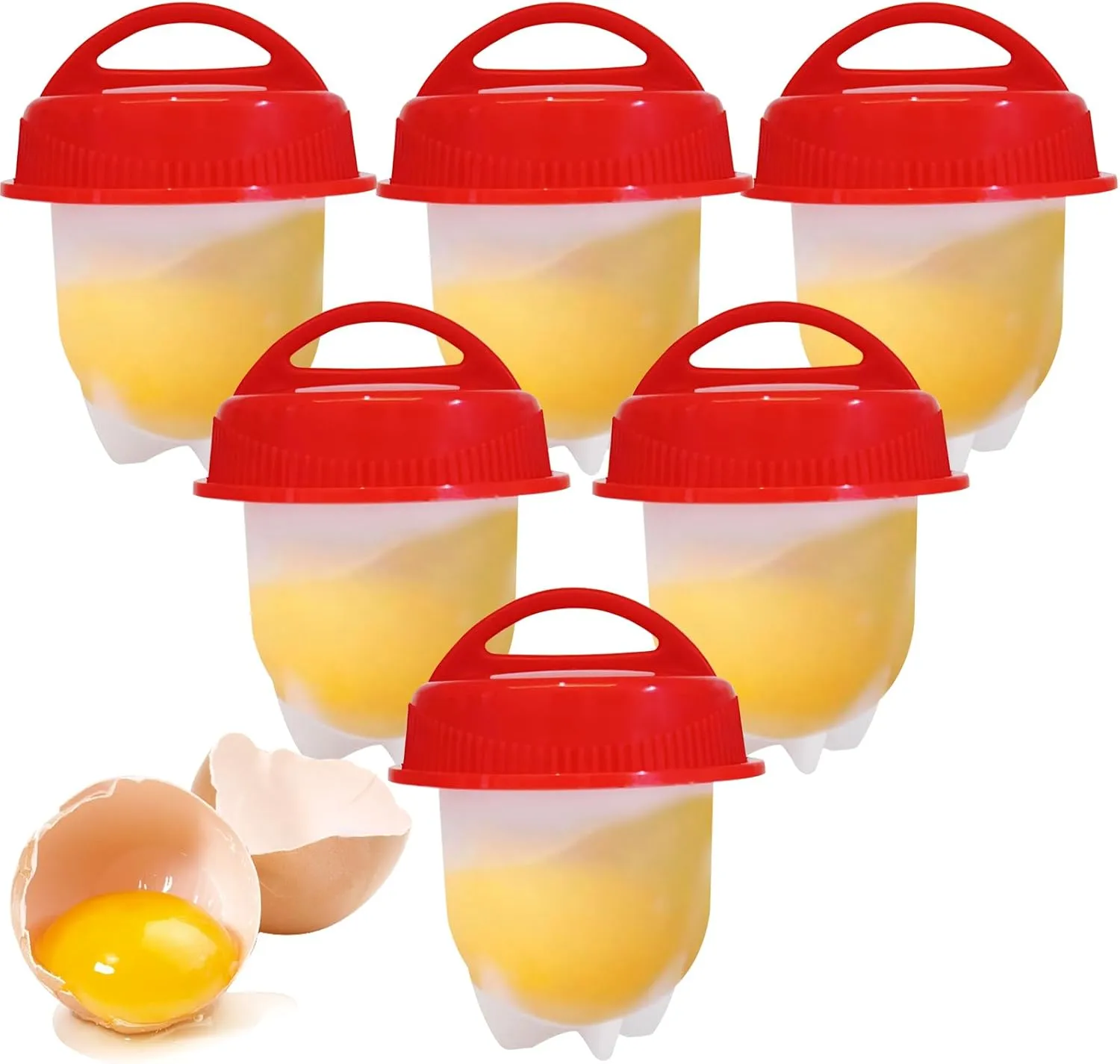 Hard Boiled Egg Maker, 6-Piece Shell-Free Egg Cooker Set, Non-Stick Easy-Clean Multifunctional Egg Boiler Kit, white