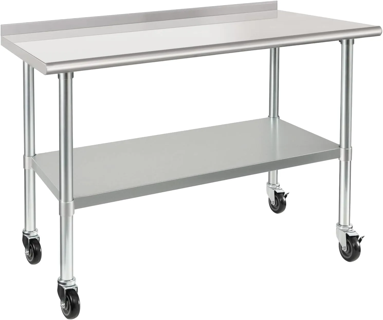 HARDURA Stainless Steel Table 24 x 48 Inches with Wheels Casters NSF Heavy Duty Commercial Prep Table with 2” Backsplash and Adjustable Undershelf for Restaurant Kitchen Home and Hotel