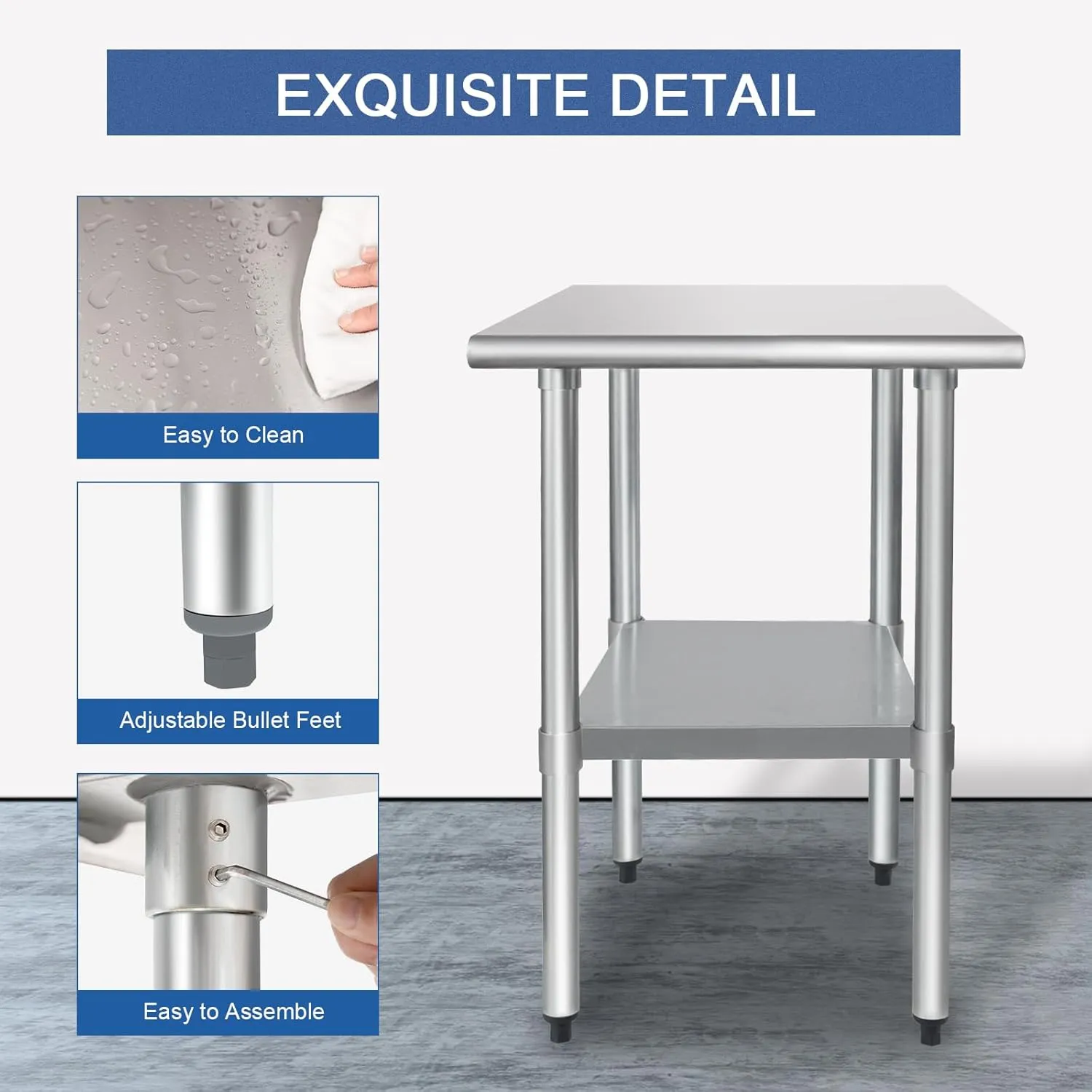 HARDURA Stainless Steel Table 24X24 Inches with Undershelf and Galvanized Legs NSF Heavy Duty Commercial Prep Work Table for Restaurant Kitchen Home and Hotel