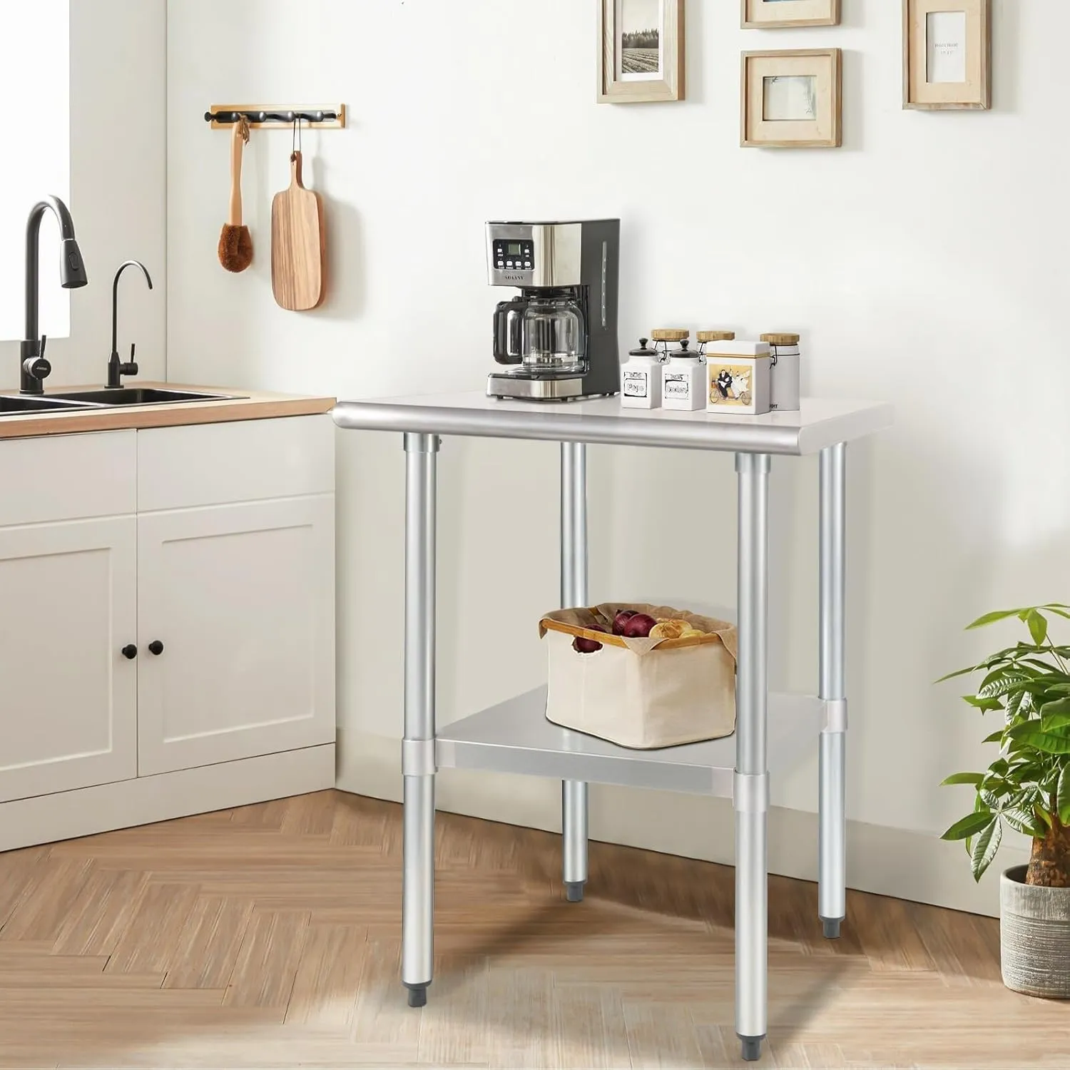 HARDURA Stainless Steel Table 24X24 Inches with Undershelf and Galvanized Legs NSF Heavy Duty Commercial Prep Work Table for Restaurant Kitchen Home and Hotel