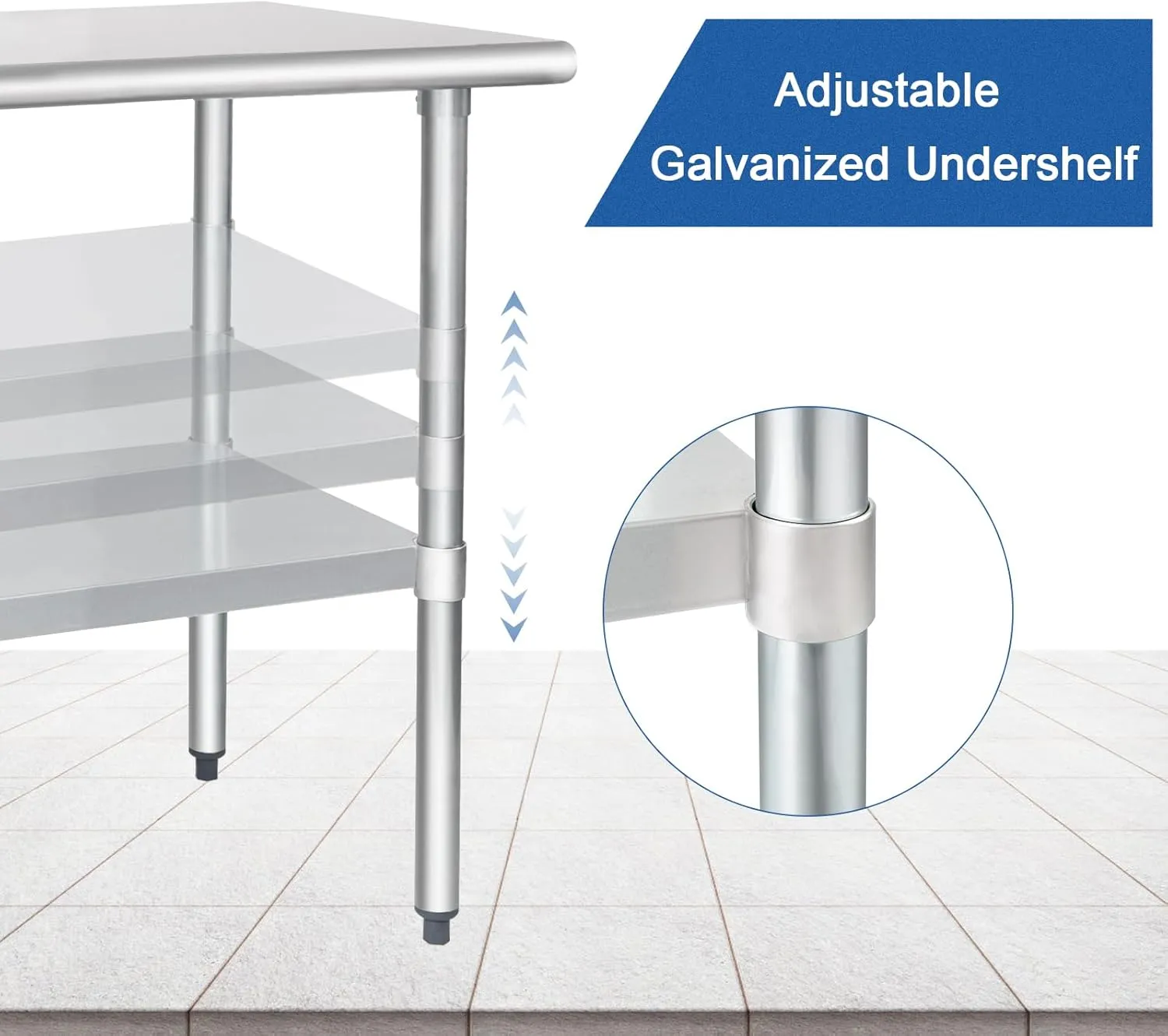 HARDURA Stainless Steel Table 24X24 Inches with Undershelf and Galvanized Legs NSF Heavy Duty Commercial Prep Work Table for Restaurant Kitchen Home and Hotel