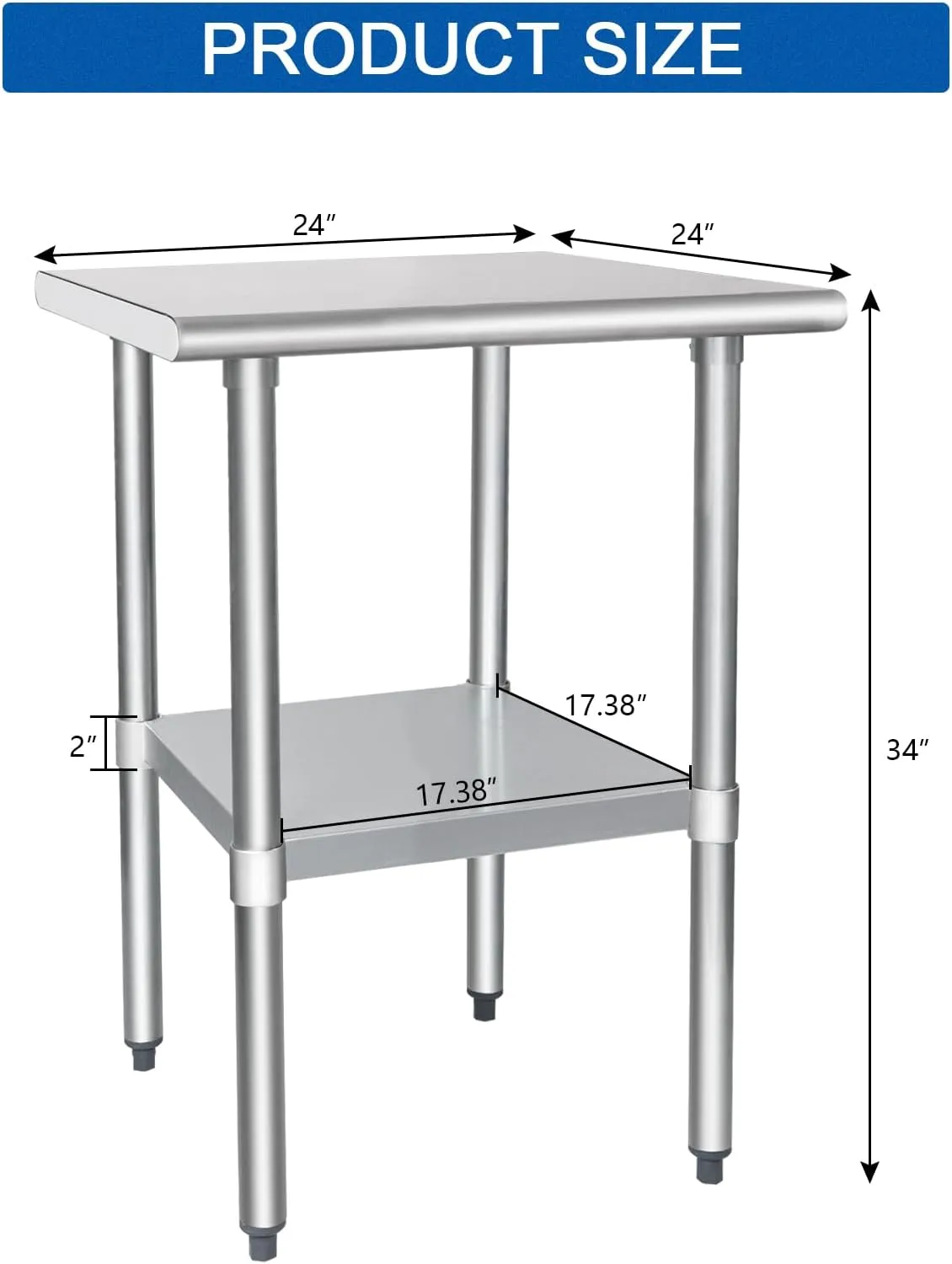 HARDURA Stainless Steel Table 24X24 Inches with Undershelf and Galvanized Legs NSF Heavy Duty Commercial Prep Work Table for Restaurant Kitchen Home and Hotel