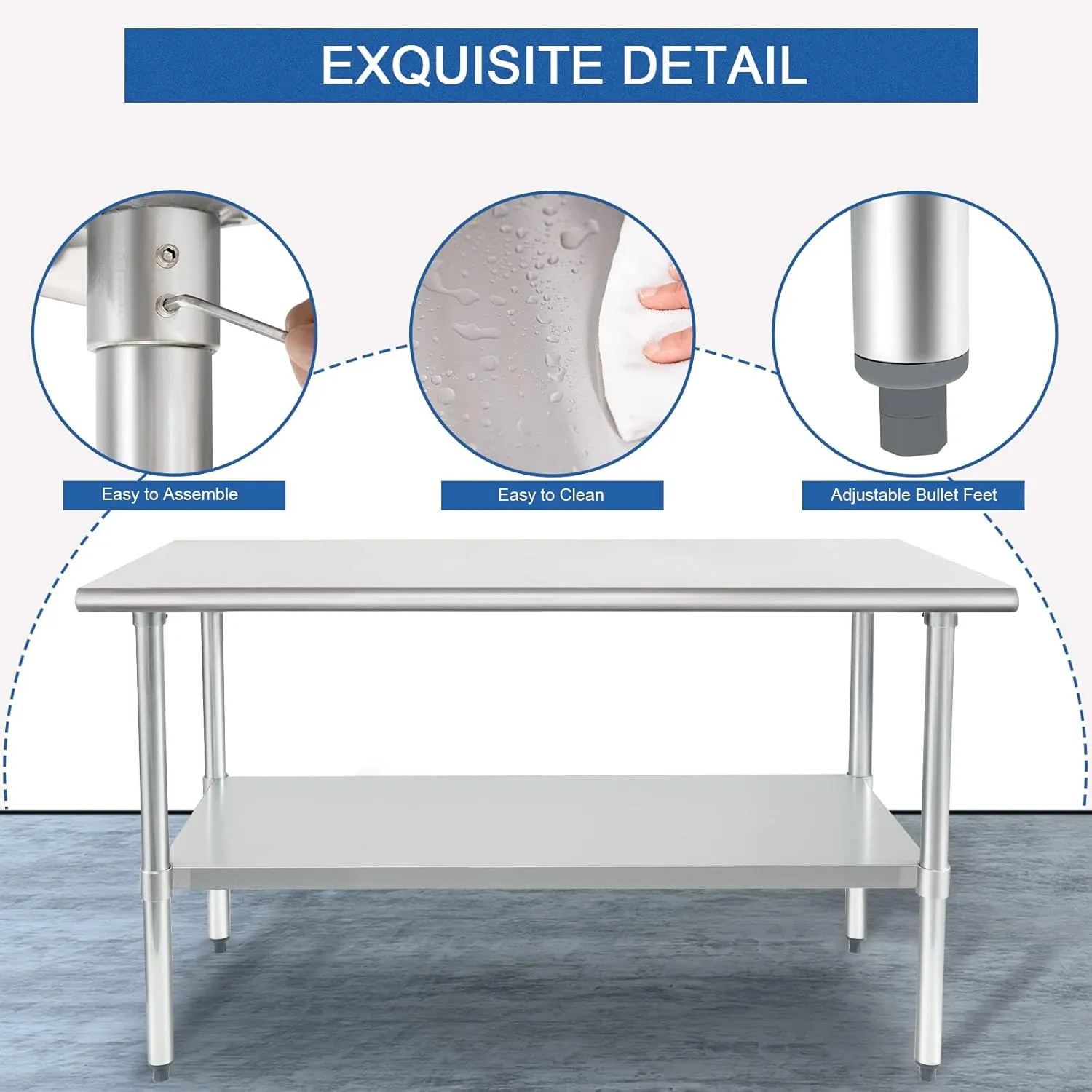 HARDURA Stainless Steel Table 24X60 Inches with Undershelf and Galvanized Legs NSF Heavy Duty Commercial Prep Work Table for Restaurant Kitchen Home and Hotel