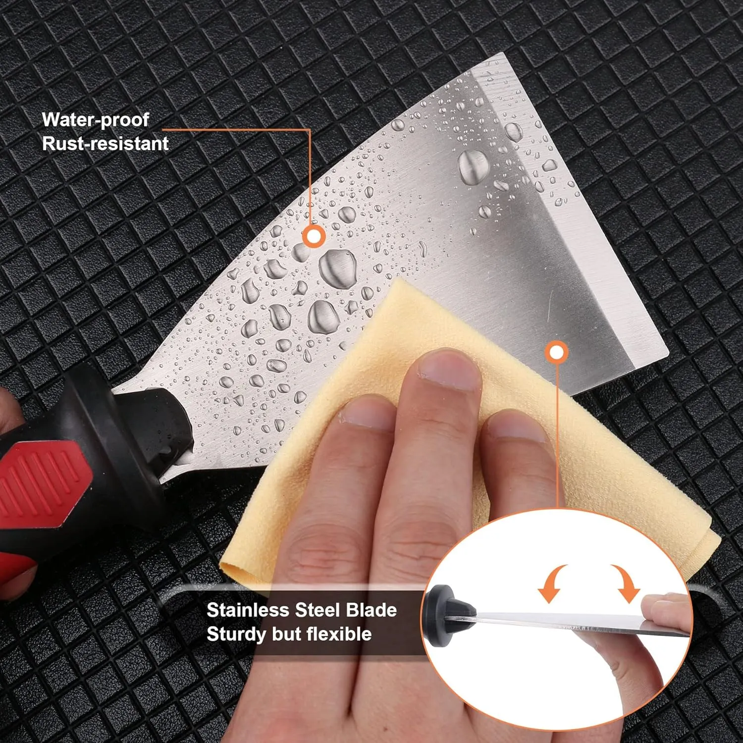 HAUTMEC 3pc Putty Knife Set, 1.25 in - 2 in - 3 in Paint Scraper, Flat Heavy Duty Stainless Steel Blade and Hammer End for Removing Wallpaper for Puttying Plaster, Cement HT0062-PT