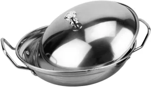 Healifty 1set Stainless Steel Non-stick Dry Pot Double Handles Seafood Hot Pot for Cooking Kitchen Gadget for Random Style