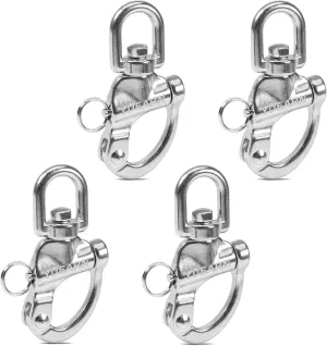 Heavy-Duty 316 Stainless Steel Quick-Release Snap Shackle (4-Pack), 3.5" Multi-Use Swivel Shackle for Marine, SCBA Mask Clips, and Kayak Anchors