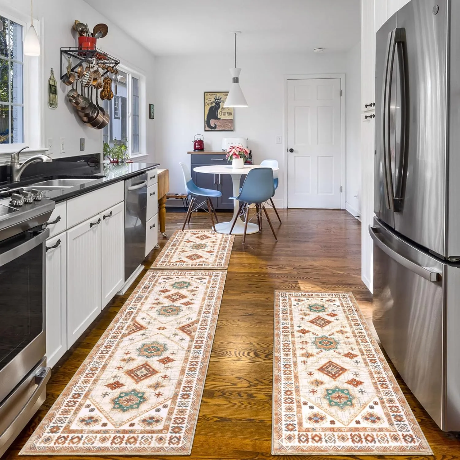 HEBE Boho Kitchen Rug Sets 3 Piece with Runner Non Slip Kitchen Rugs and Mats Washable Kitchen Mats for Floor Thick Kitchen Floor Mat Carpet Runner Rugs for Hallway Laundry Holiday Decor