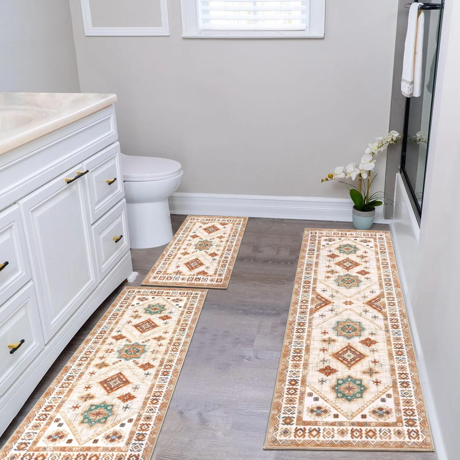 HEBE Boho Kitchen Rug Sets 3 Piece with Runner Non Slip Kitchen Rugs and Mats Washable Kitchen Mats for Floor Thick Kitchen Floor Mat Carpet Runner Rugs for Hallway Laundry Holiday Decor