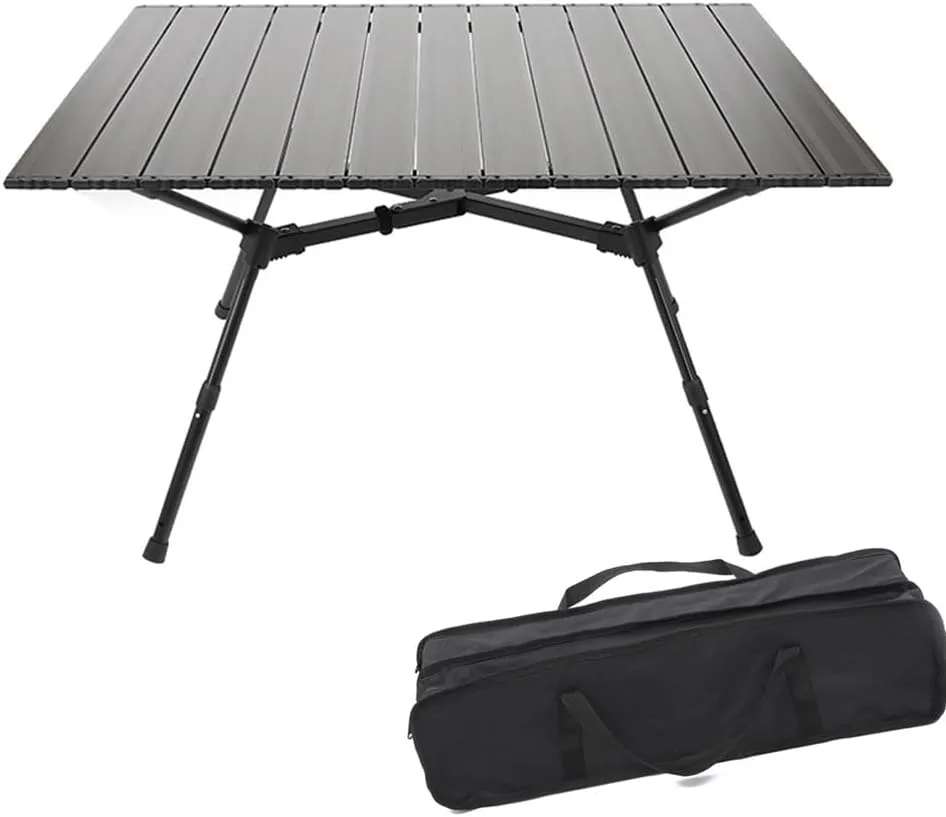 Height Adjustable Folding Camping Table Outdoor Lightweight Aluminum Tables of 4 Positions Ultralight Aluminum Frame Compact with Carry Bag for Camp, Beach, Picnic