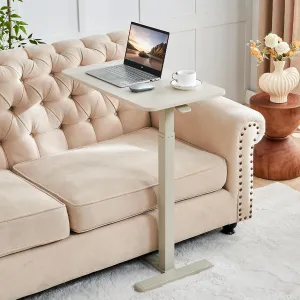 Height Adjustable Overbed Table with Hidden Wheels, Mobile Standing Desk Hospital Bed Table Laptop Bedside Sofa Side Table, 16" D x 28" W Multi-Purpose Rolling Overbed Table, Greyish White