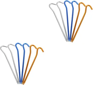 HEMOTON 2sets Heavy Duty Titanium Alloy Tent Pegs for Outdoor Camping Multi Purpose Ground Stakes with Hook Design Durable and Resistant for Tents Awnings and Random Color 6pcs*2