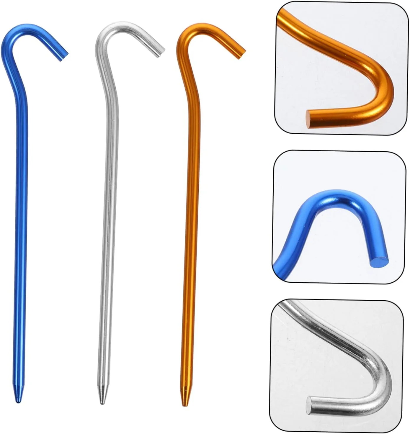 HEMOTON 2sets Heavy Duty Titanium Alloy Tent Pegs for Outdoor Camping Multi Purpose Ground Stakes with Hook Design Durable and Resistant for Tents Awnings and Random Color 6pcs*2