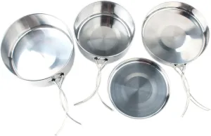 HEMOTON 4pcs Stainless Steel Cooking Set Portable Cookware for Camping Hiking and Outdoor Cooking Essential Kitchen Supplies for People and Lightweight Design