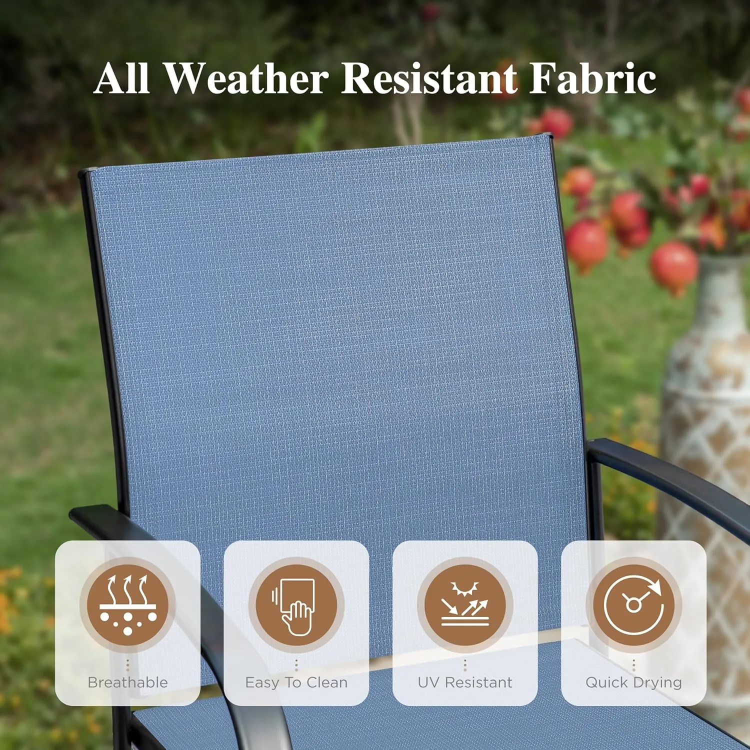 HERA'S HOUSE 7 PCS Patio Dining Set Outdoor Table Chairs, Large Table with Double Umbrella Hole and 6 Chairs, Patio Table and Chairs Set for Backyard, Porch, Deck (Blue)