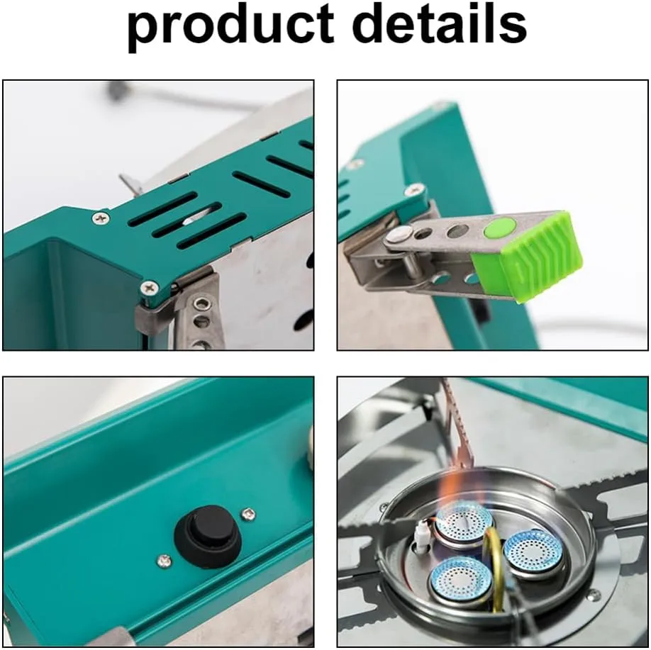 High Power Camping Stove Portable 3-Cores Gases Backpacking Stove with Adjustable Valve Connecting Hose Storage Bag for Outdoor Cooking Camping Picnic Hiking Barbecue