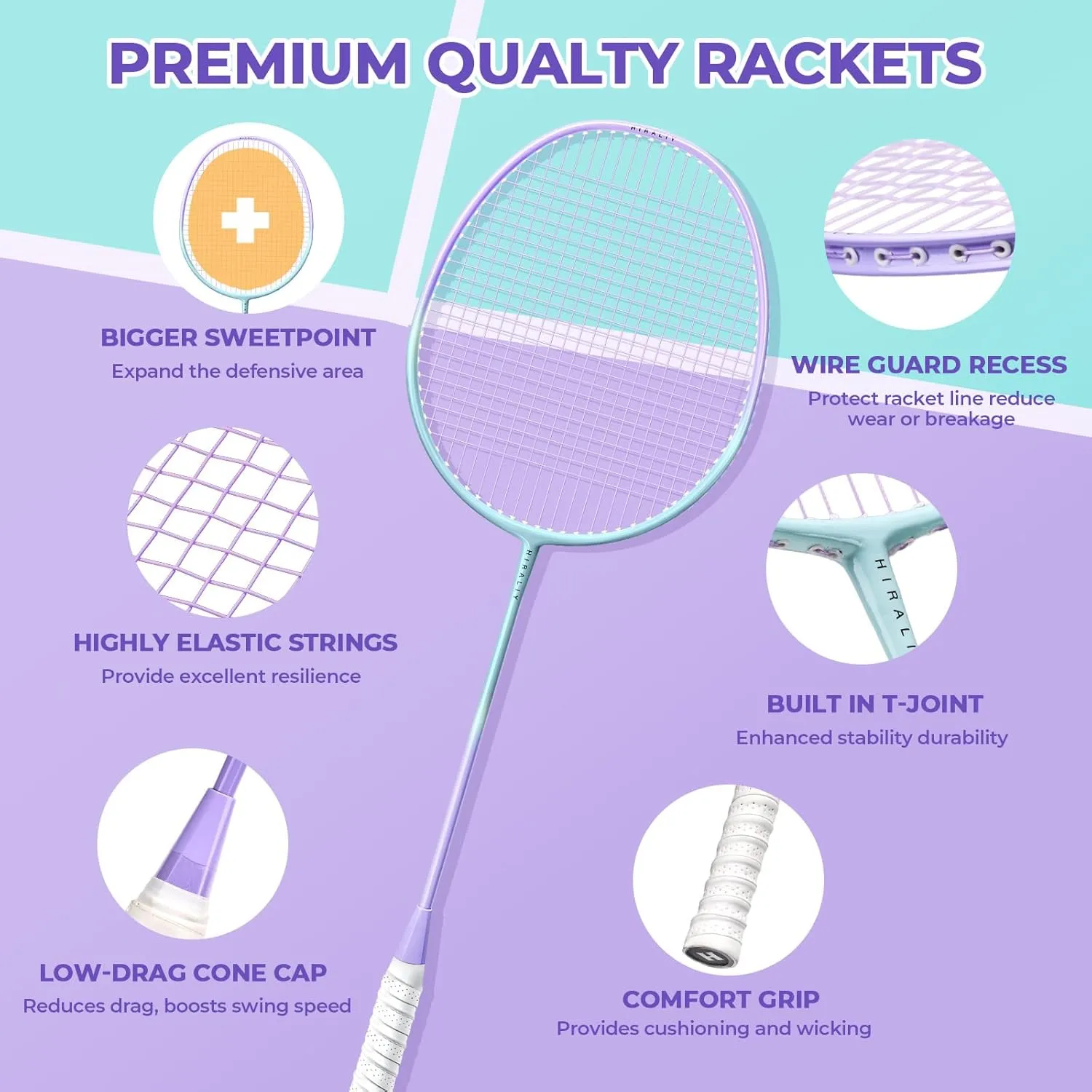 HIRALIY Badminton Rackets Set for Backyards, Lightweight Badminton Set of 2/4, Includ Rackets, Birdies, 1 Carrying Bag, Outdoor Games for Adults Family Kids Beginners