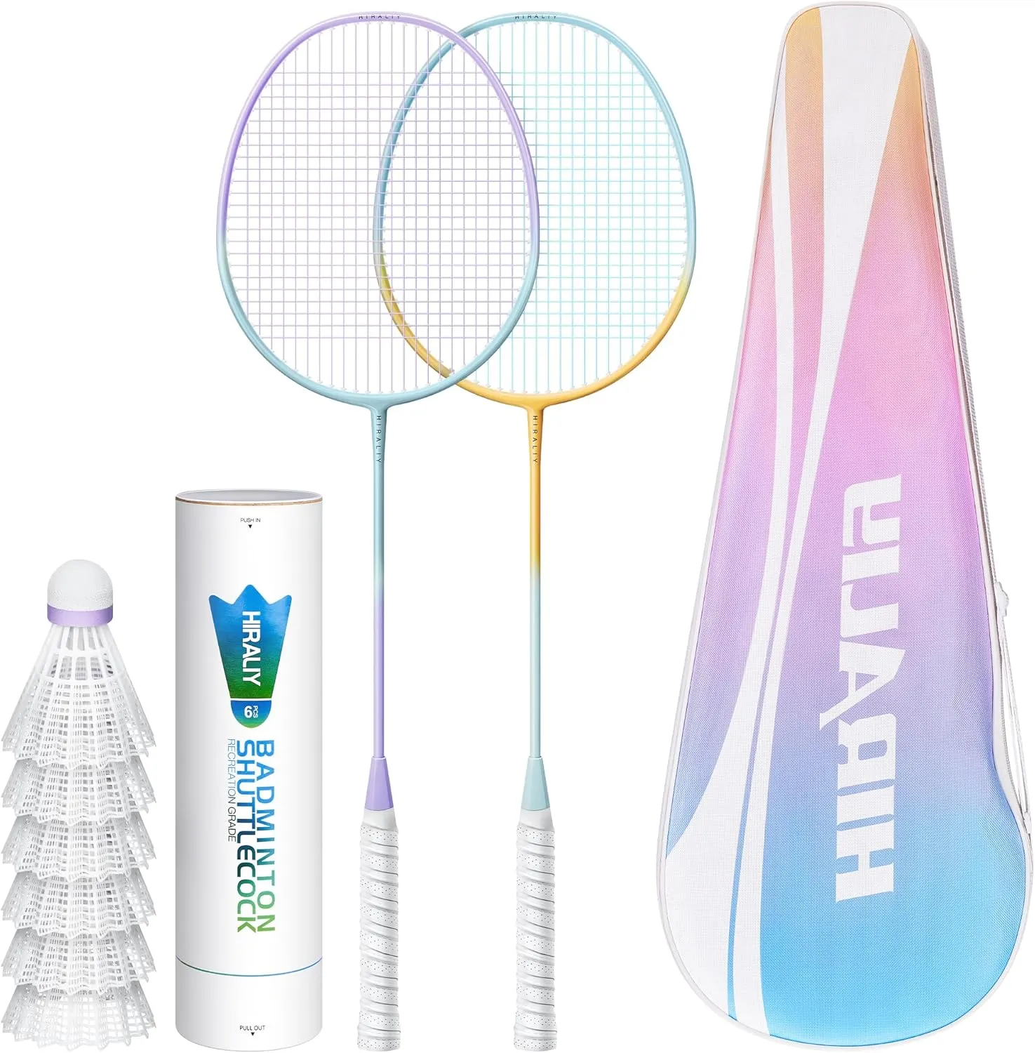 HIRALIY Badminton Rackets Set for Backyards, Lightweight Badminton Set of 2/4, Includ Rackets, Birdies, 1 Carrying Bag, Outdoor Games for Adults Family Kids Beginners