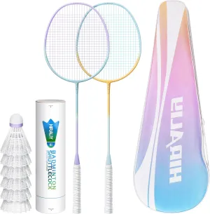 HIRALIY Badminton Rackets Set for Backyards, Lightweight Badminton Set of 2/4, Includ Rackets, Birdies, 1 Carrying Bag, Outdoor Games for Adults Family Kids Beginners