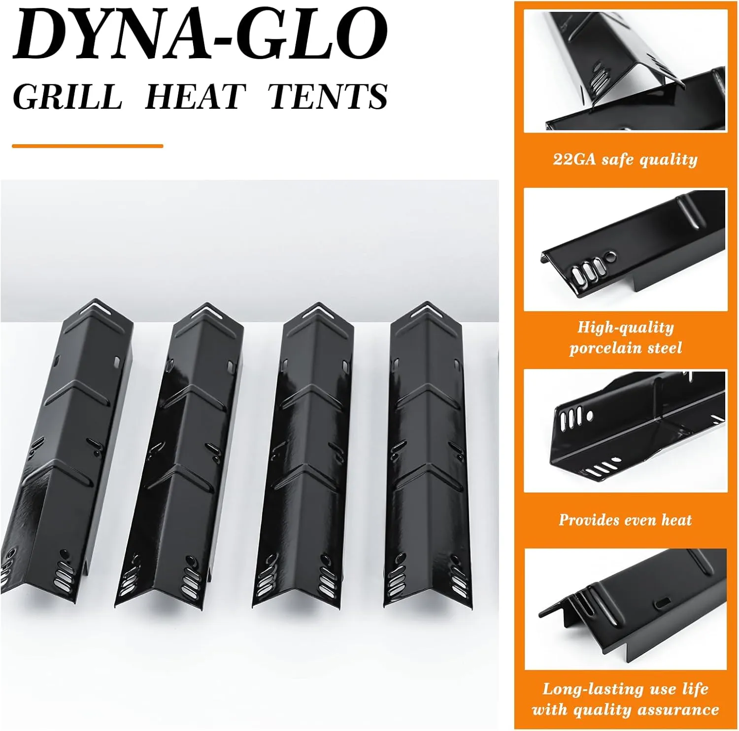 Hisencn Grill Replacement Parts for Dyna-Glo DGH474CRP, DGH485CRP, DGH483CRP, DGH450CRP 4 and 5 Burner Grill, Porcelain Steel Grill Heat Tent Plate & Stainless Steel Burner Tube Kit