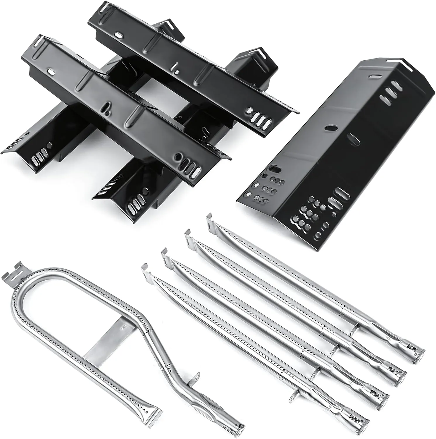 Hisencn Grill Replacement Parts for Dyna-Glo DGH474CRP, DGH485CRP, DGH483CRP, DGH450CRP 4 and 5 Burner Grill, Porcelain Steel Grill Heat Tent Plate & Stainless Steel Burner Tube Kit