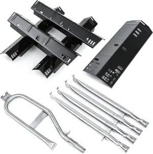 Hisencn Grill Replacement Parts for Dyna-Glo DGH474CRP, DGH485CRP, DGH483CRP, DGH450CRP 4 and 5 Burner Grill, Porcelain Steel Grill Heat Tent Plate & Stainless Steel Burner Tube Kit
