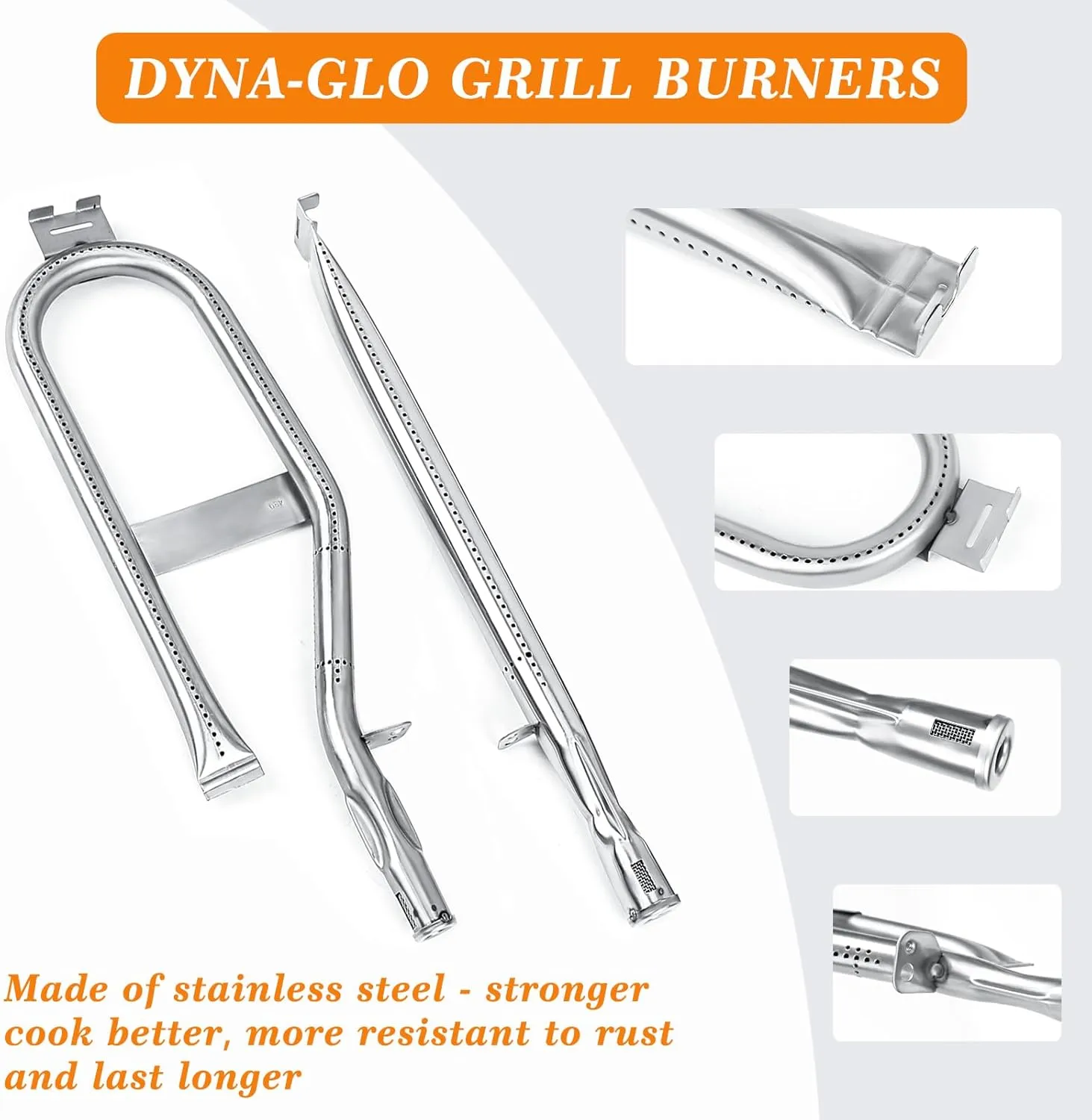 Hisencn Grill Replacement Parts for Dyna-Glo DGH474CRP, DGH485CRP, DGH483CRP, DGH450CRP 4 and 5 Burner Grill, Porcelain Steel Grill Heat Tent Plate & Stainless Steel Burner Tube Kit