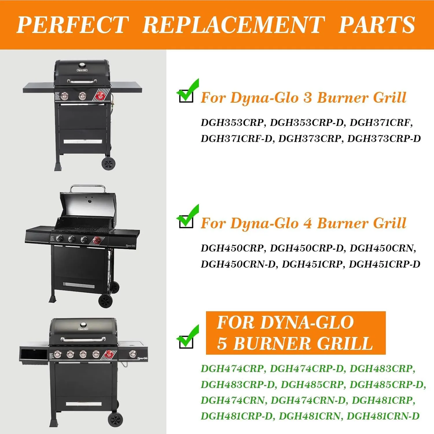 Hisencn Grill Replacement Parts for Dyna-Glo DGH474CRP, DGH485CRP, DGH483CRP, DGH450CRP 4 and 5 Burner Grill, Porcelain Steel Grill Heat Tent Plate & Stainless Steel Burner Tube Kit