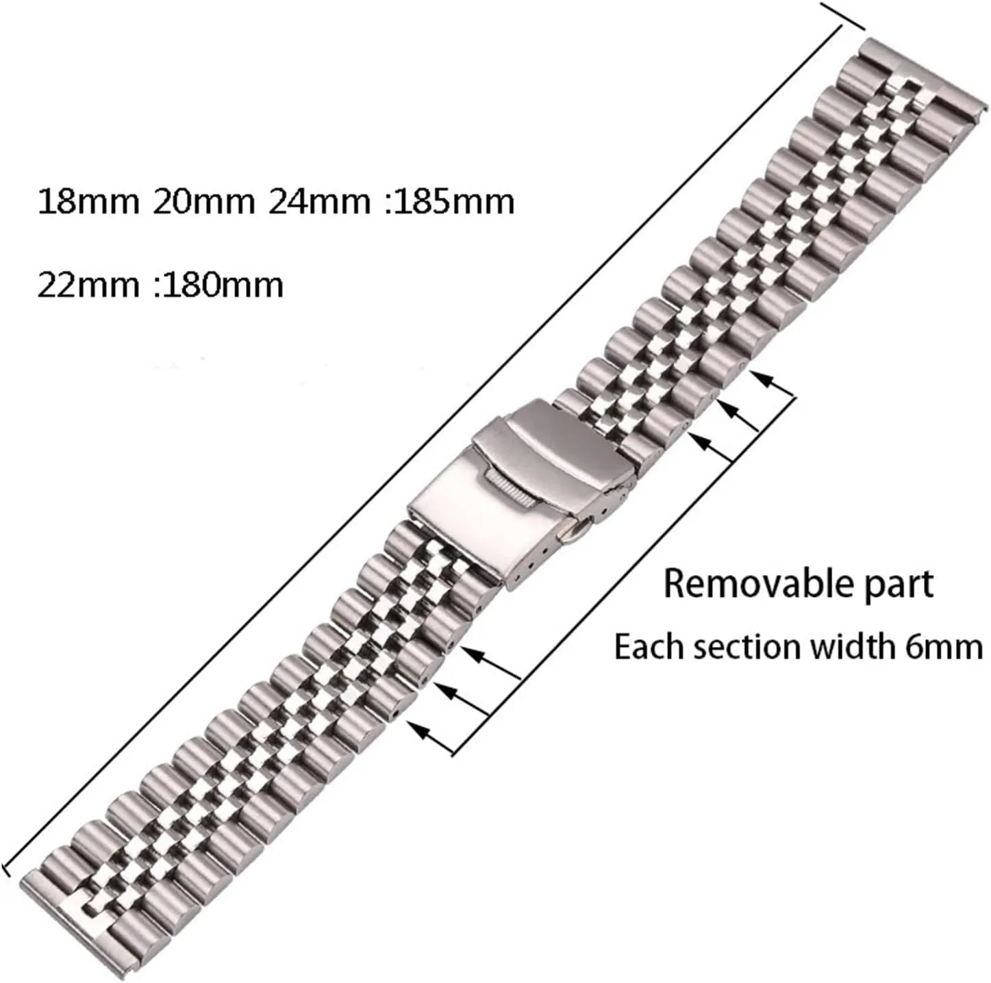 HMFang Stanless Steel Watch Band Bracelet Women Men Silver Solid Metal Strap 18mm 20mm 22mm 24mm Watchband