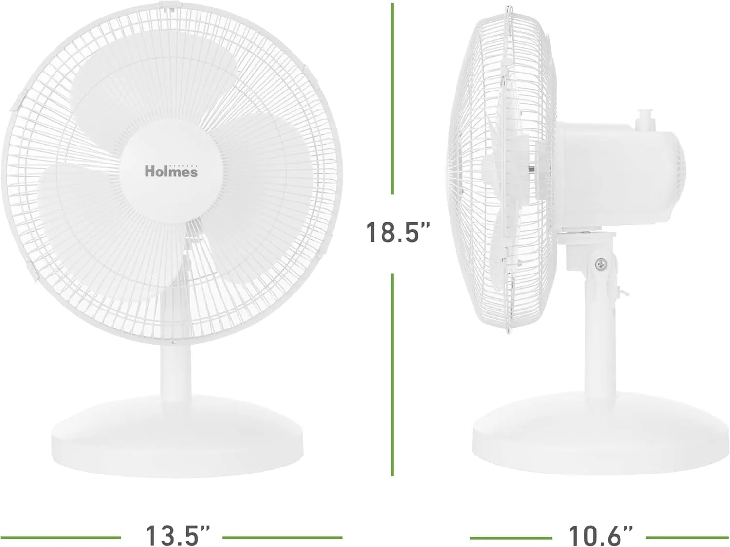 HOLMES 12" Table Fan, 75° Oscillation, 3 Speeds, 15° Adjustable Head Tilt, Ideal for Home, Bedroom or Office, White