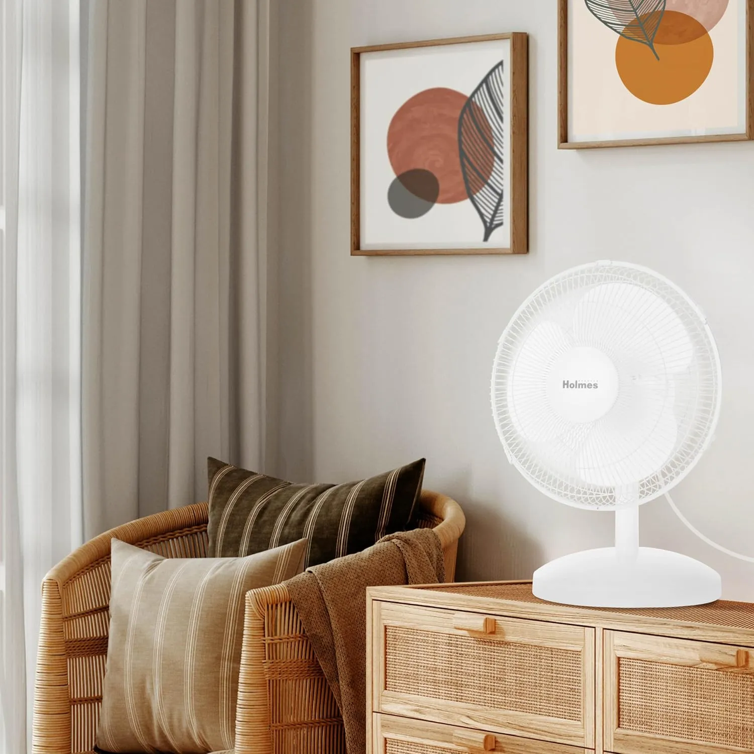 HOLMES 12" Table Fan, 75° Oscillation, 3 Speeds, 15° Adjustable Head Tilt, Ideal for Home, Bedroom or Office, White