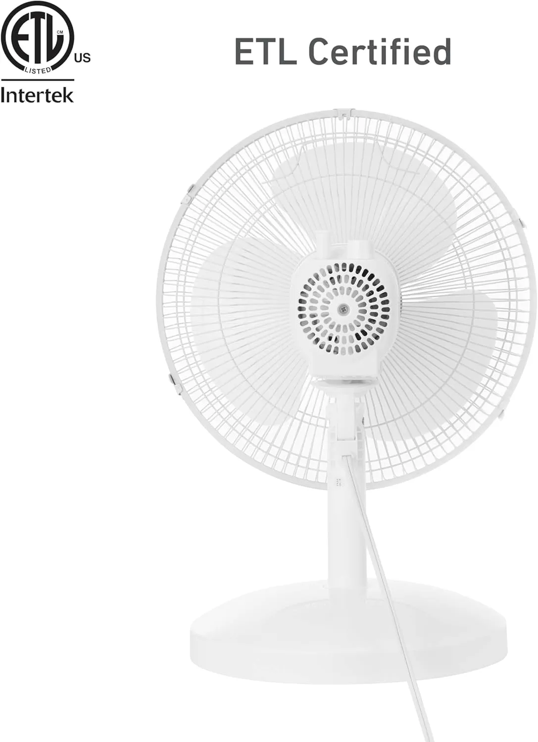 HOLMES 12" Table Fan, 75° Oscillation, 3 Speeds, 15° Adjustable Head Tilt, Ideal for Home, Bedroom or Office, White