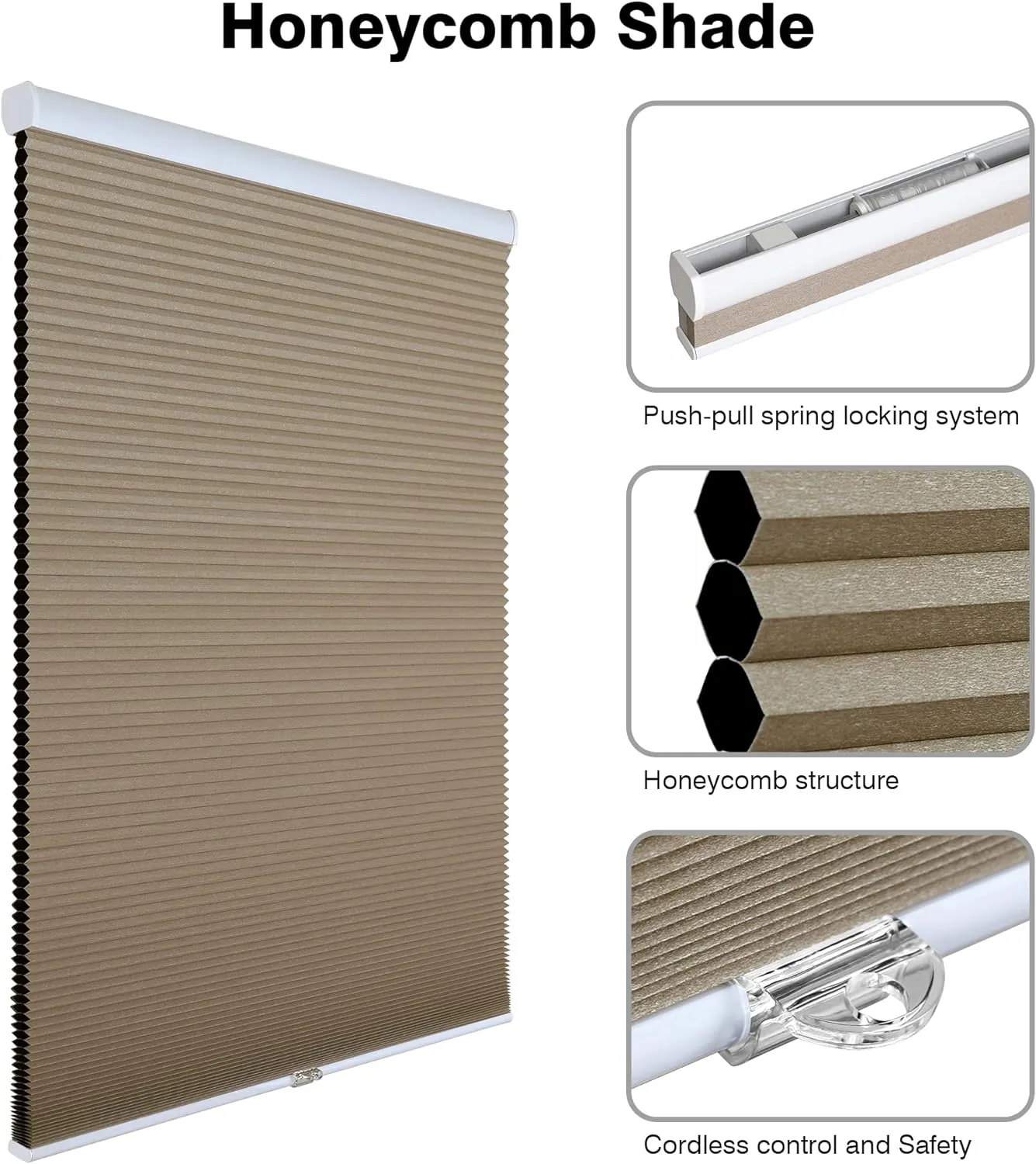 Homebox Cordless 100% Blackout Cellular Shades for Home,Shades for Indoor Windows, Honeycomb Blinds 25" W x 72" H Brown