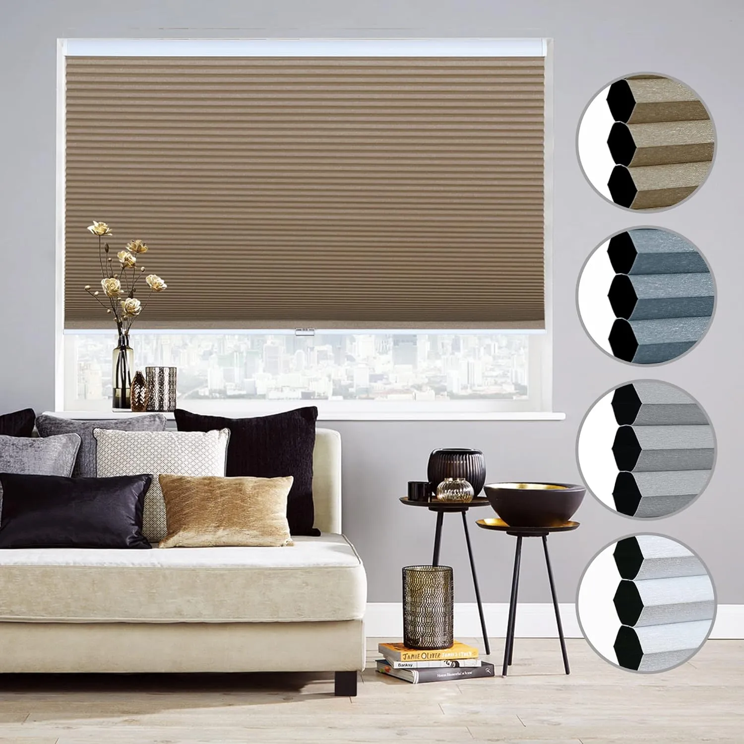 Homebox Cordless 100% Blackout Cellular Shades for Home,Shades for Indoor Windows, Honeycomb Blinds 25" W x 72" H Brown