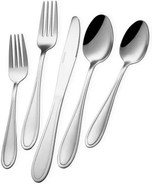 HOMECHEN 20 Piece Stainless Steel Double Line Flatware Cutlery Set, Utensils Service for 4, Include Table Knife Fork Spoon, Perfect for Home Kitchen Restaurant, Stylish Mirror Finish, Dishwasher Safe