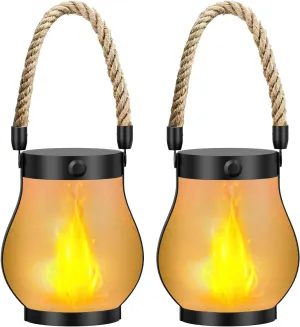 Hompavo Gen2 Solar Lanterns Outdoor Waterproof with Realistic Flickering Flame, Dual Charging (USB/Solar) & 2 Modes - Decorative Hanging/Table Lights for Yard Patio Garden Porch Christmas Decor - 2