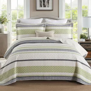 Homzard King Size Quilt,Cotton King Size Bedding Comforter Set,Sage Green Beige Grey Bedspread Set,Striped Bed Set Coverlet Lightweight Farmhouse Home Decor 3 Piece