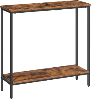 HOOBRO 29.5 Inches Narrow Console Table, Small Sofa Table with Shelves, Display Shelf, for Hallway, Bedroom, Foyer, Living Room, Rustic Brown and Black BF22XG01