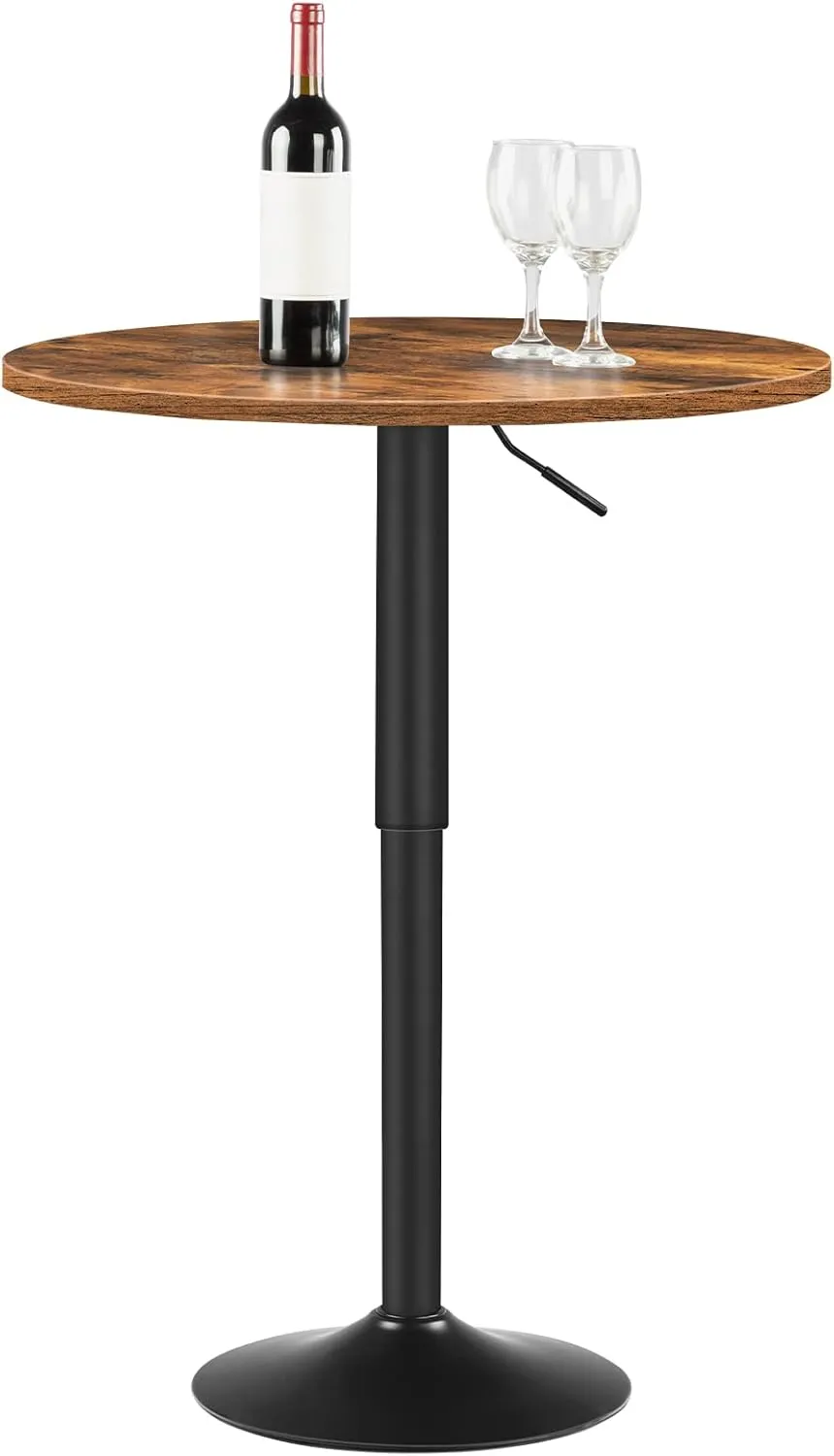 HOOBRO Bar Table, Height-Adjustable Round Pub Table 27-35.4 Inches with Sturdy Base, Modern Style, Easy to Assemble, Suitable for Small Space, Rustic Brown BF58BT01G1