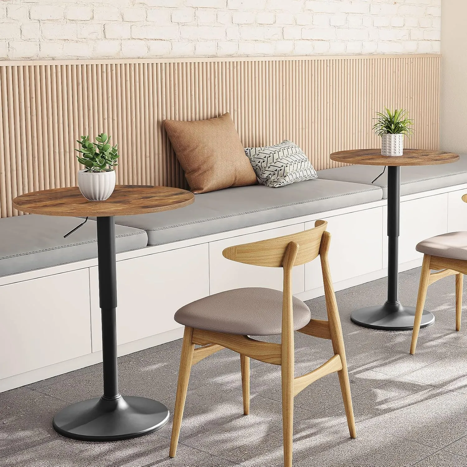 HOOBRO Bar Table, Height-Adjustable Round Pub Table 27-35.4 Inches with Sturdy Base, Modern Style, Easy to Assemble, Suitable for Small Space, Rustic Brown BF58BT01G1