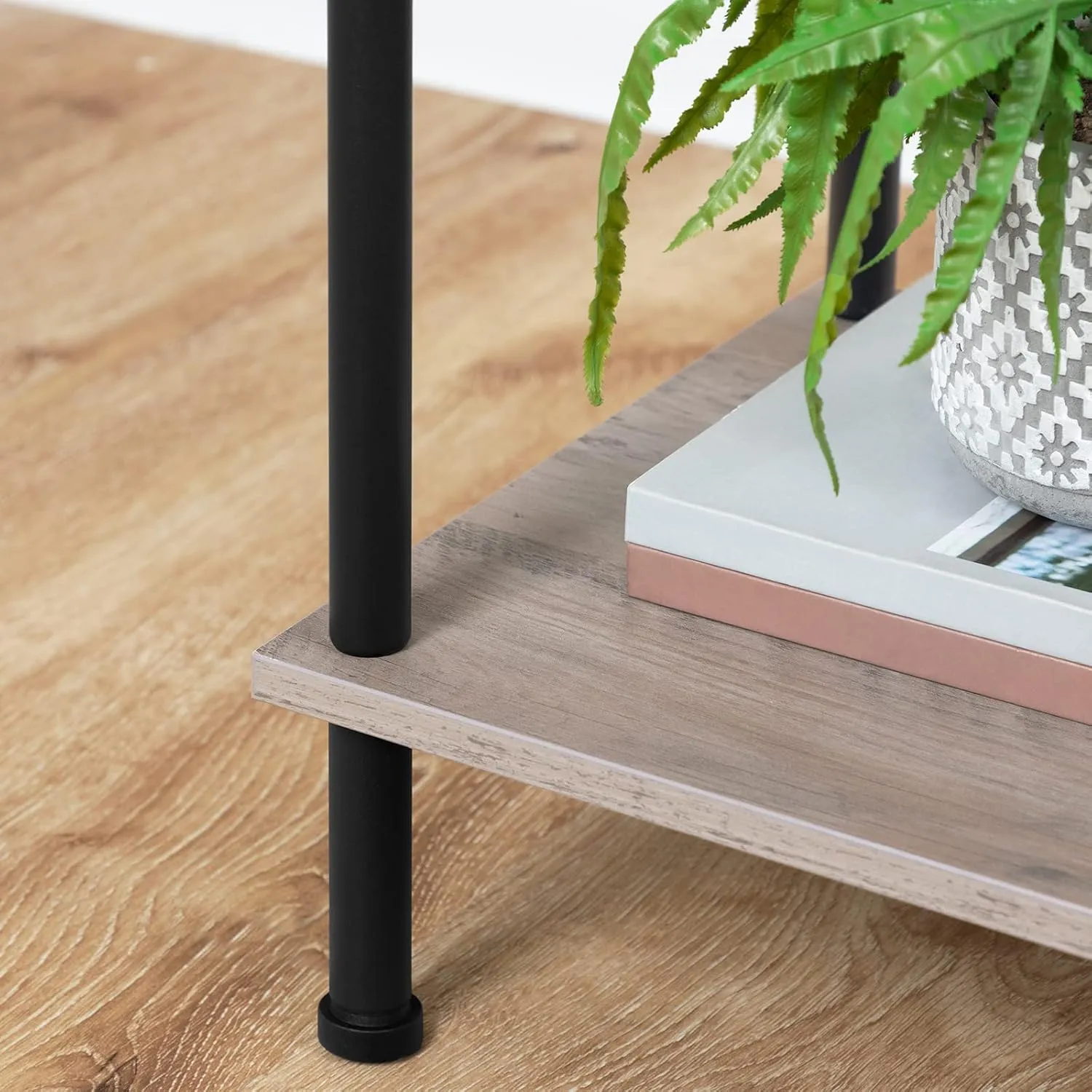 HOOBRO End Table, Small Side Table, Nightstand with 2-Layer Storage Shelves, Sofa Table for Small Spaces, Living Room, Bedroom, Stable Frame, Easy Assembly, Greige and Black BG09BZ01