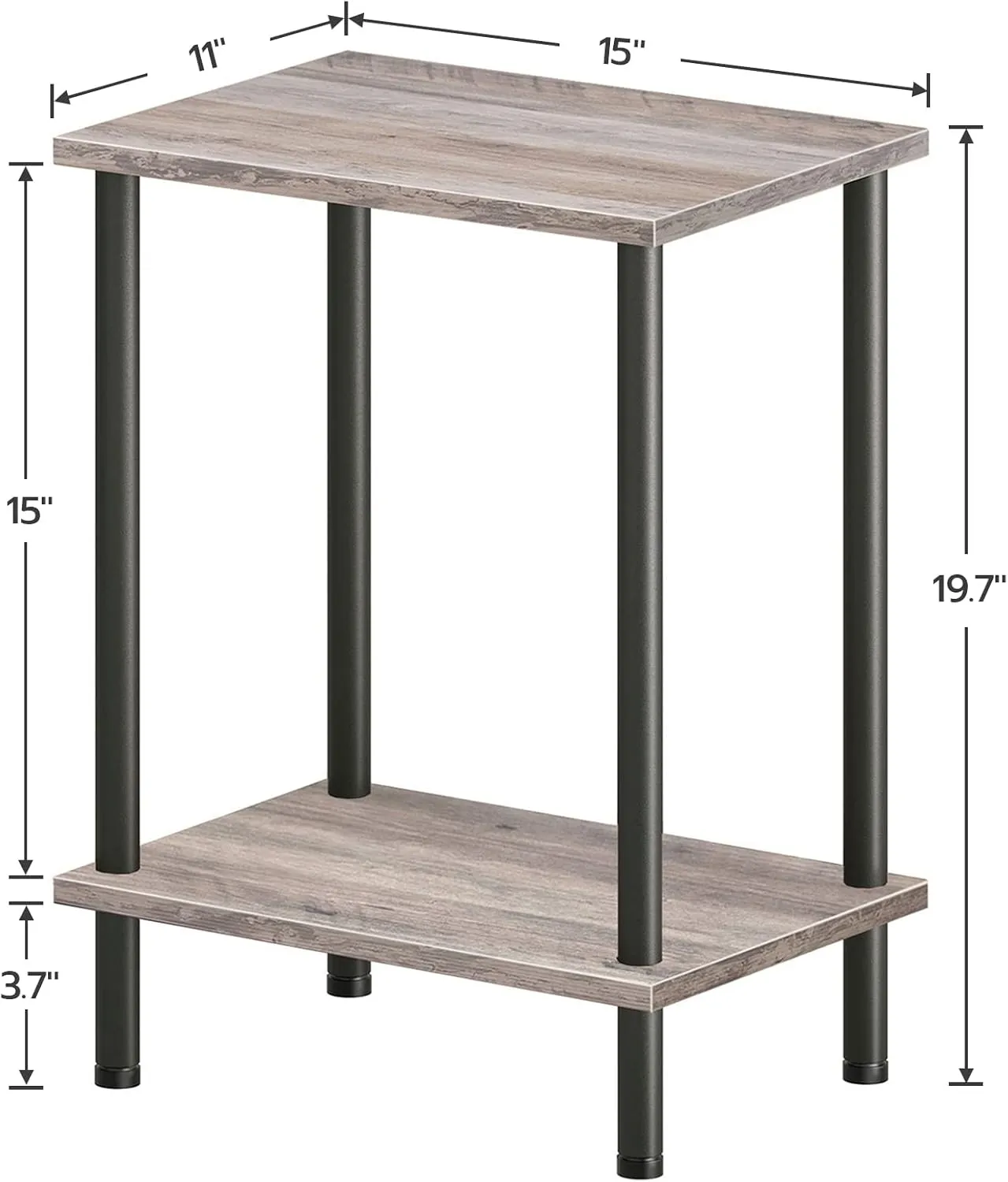 HOOBRO End Table, Small Side Table, Nightstand with 2-Layer Storage Shelves, Sofa Table for Small Spaces, Living Room, Bedroom, Stable Frame, Easy Assembly, Greige and Black BG09BZ01